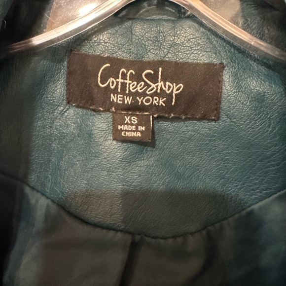 Coffee shop Teal pleather biker jacket xs. - Picture 5 of 11